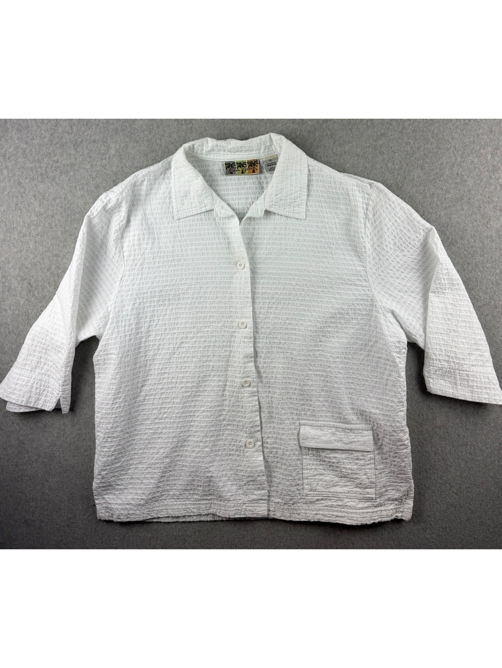 Palm Grove White Seersucker Button Front Shirt Jacket XL 100% Cotton Coastal